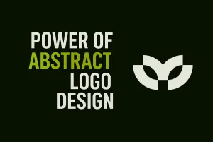 Blog cover image showing the text "Power of Abstract Logo Design" with a minimalist abstract symbol by LogoFarmer’s Studio