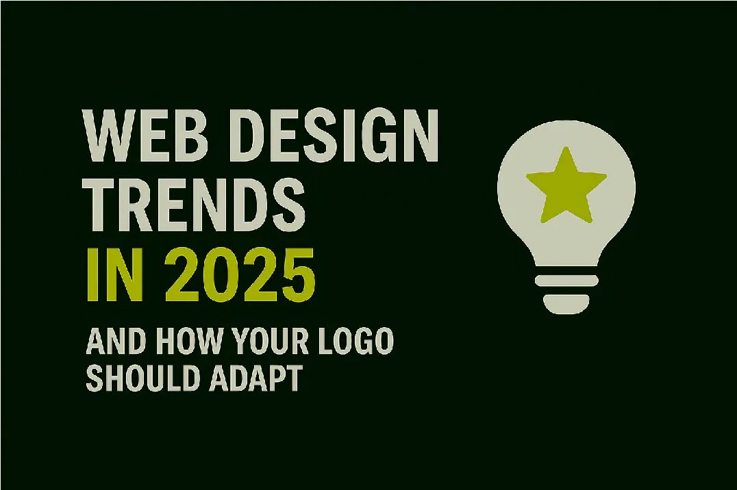 Minimalist thumbnail with bold text highlighting 'Web Design Trends 2025' and 'Logo Adaptation,