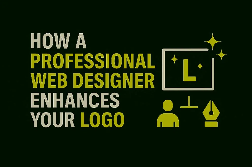 Blog thumbnail showing a logo inside a box with glittering enhancement, symbolizing how a professional web designer elevates and refines logos for stronger branding.