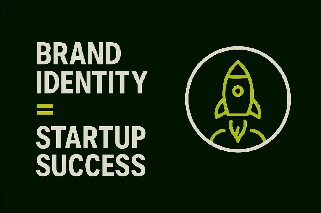 A strong brand identity is the rocket fuel for startup growth — minimalist thumbnail with bold text on the left and rocket launch icon inside a circle on the right, neon green accent on black background.