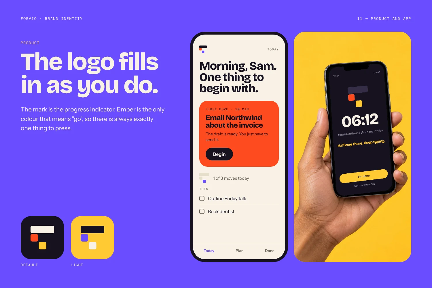 Forvio app screens with the logo as progress indicator